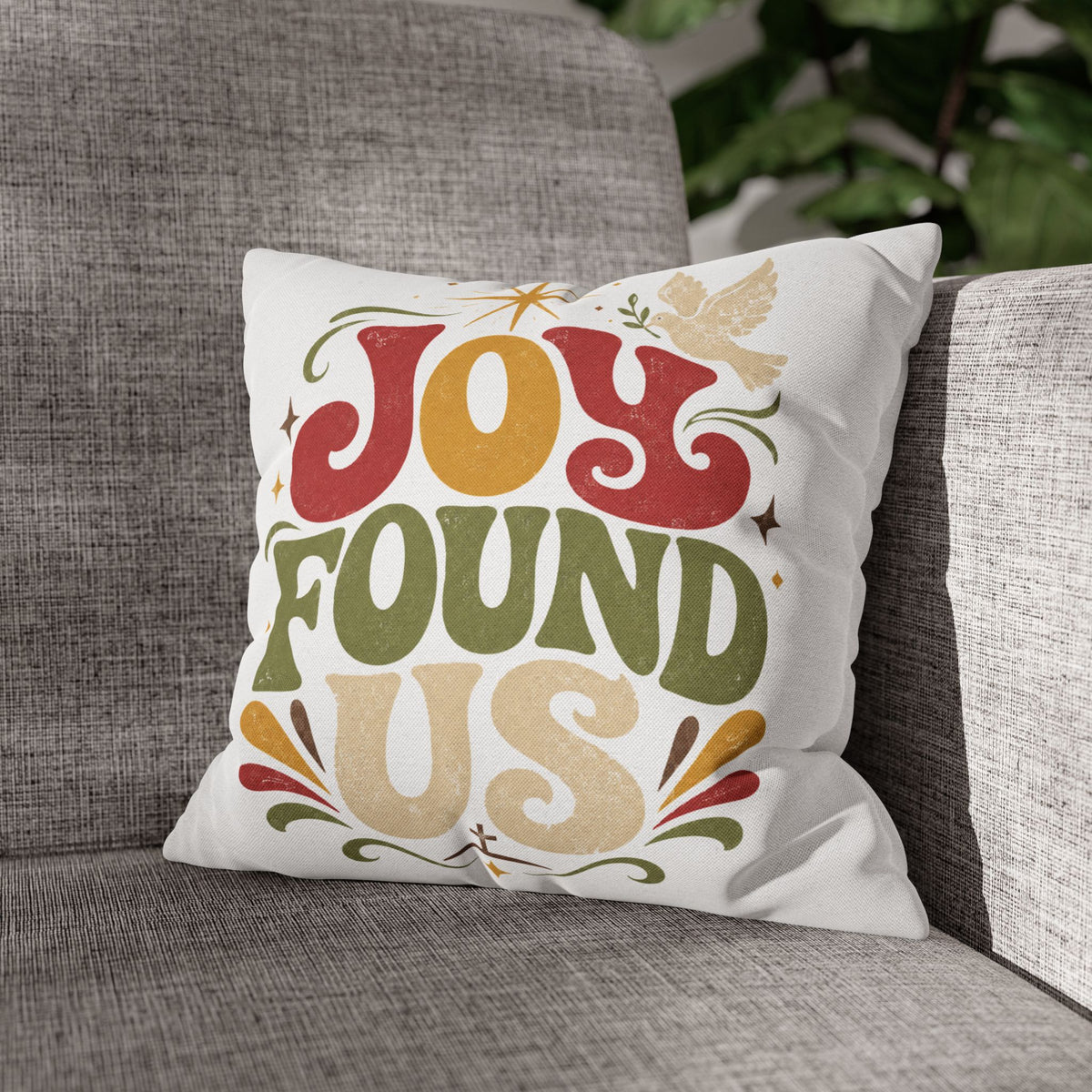 Christmas Joy Found Us Decorative Pillowcase — Retro Holiday Cushion Cover
