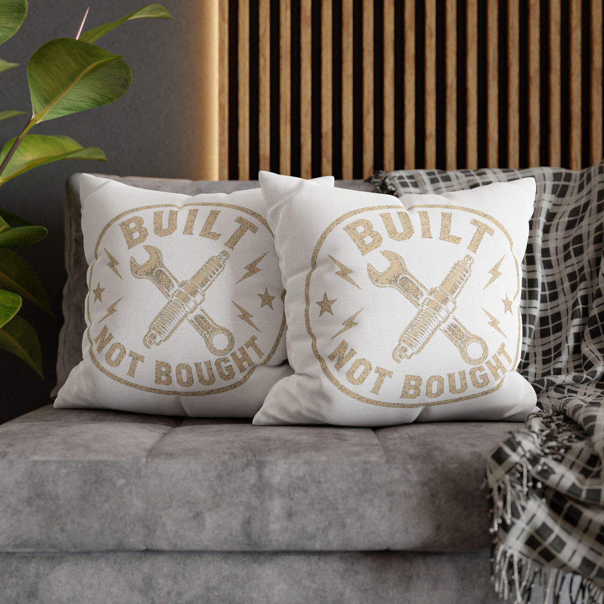 Built Not Bought Decorative Pillowcase Milo Bailey Dog Dad Mom — Mechanic Tool Wrench Spark Plug Graphic