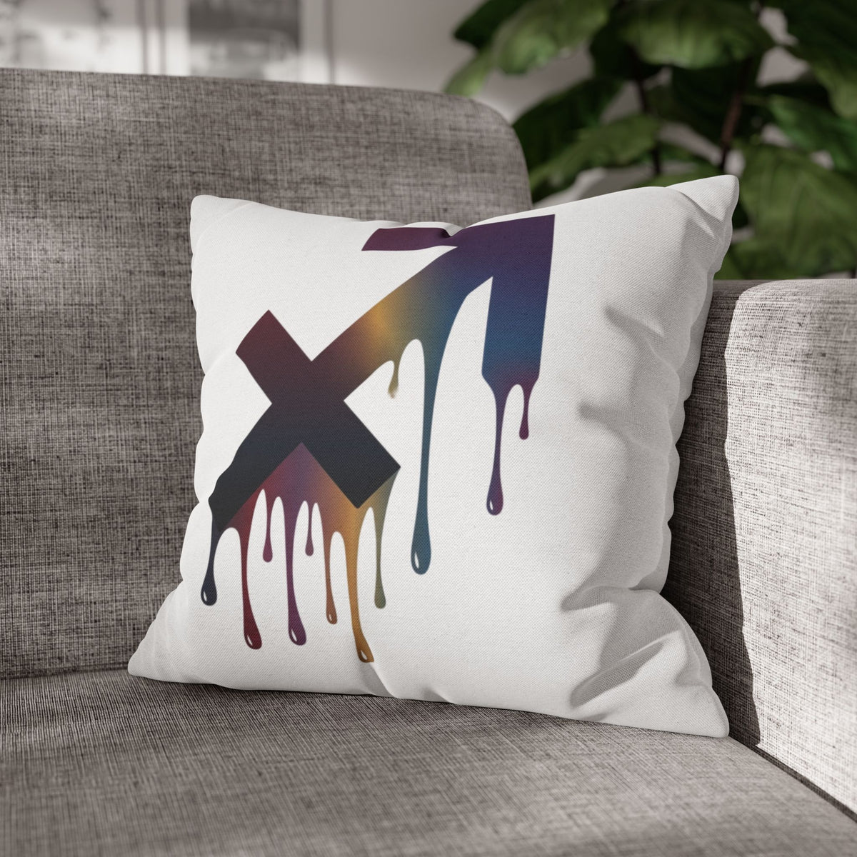 Sagittarius Dripping Arrow Logo Pillowcase — Modern Graphic Accent Pillow