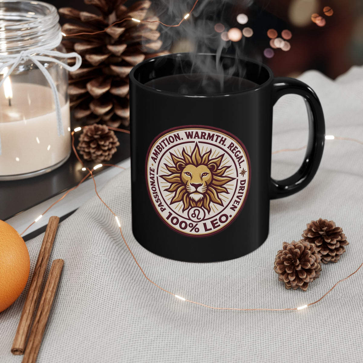 Leo Zodiac Sun Black Mug — 100% Leo Astrology Coffee Cup