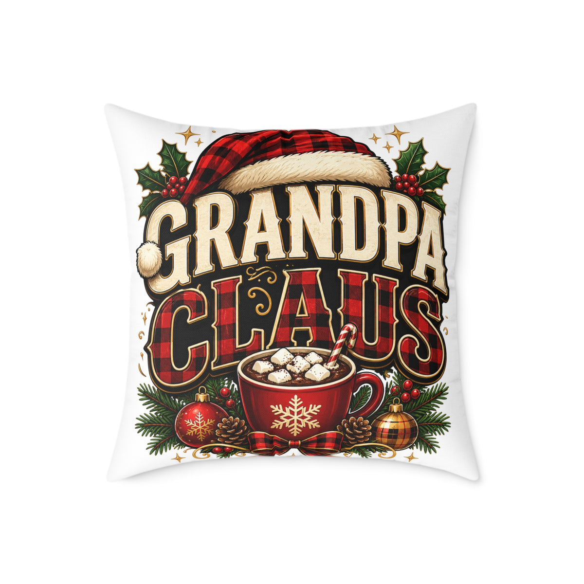 Grandpa Claus Christmas Throw Pillow — Festive Holiday Decorative Cushion