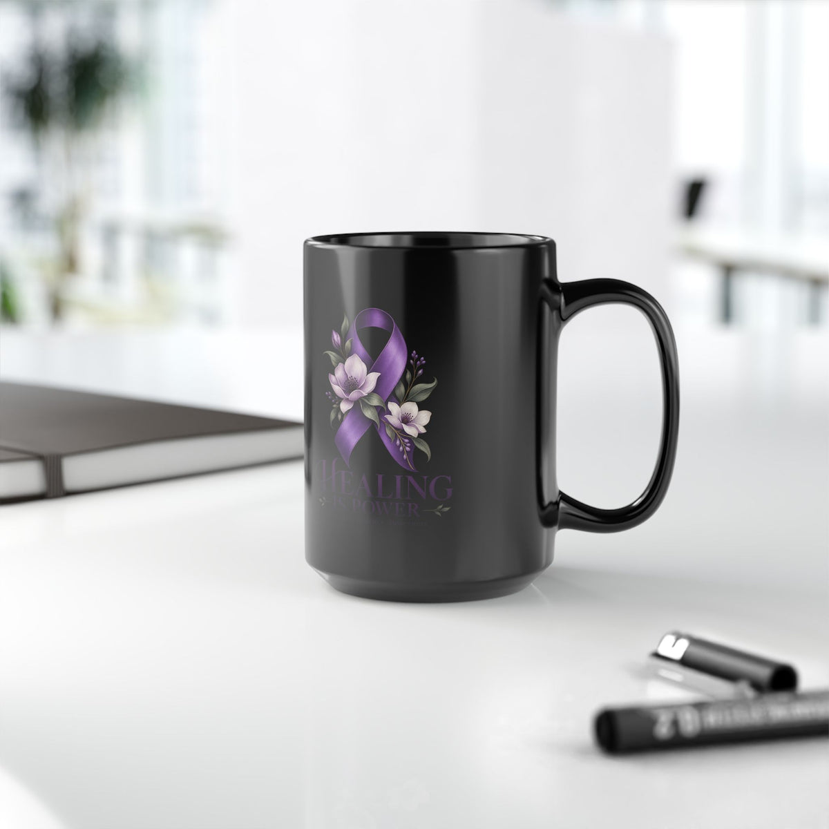 Healing Has Power Purple Ribbon Domestic Violence Awareness Mug