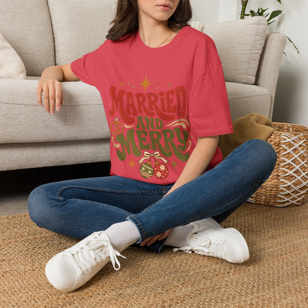 Married and Merry T-Shirt — Retro Holiday Couples Christmas Tee