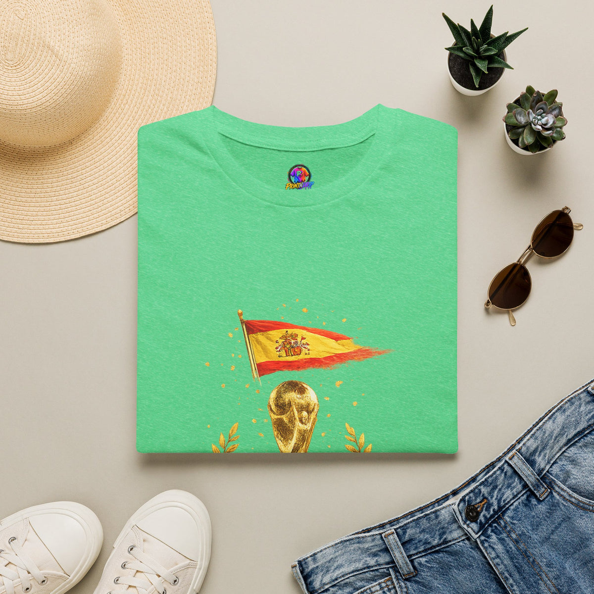 Spain World Cup Champions T-Shirt — Spanish Flag & Trophy Soccer Tee