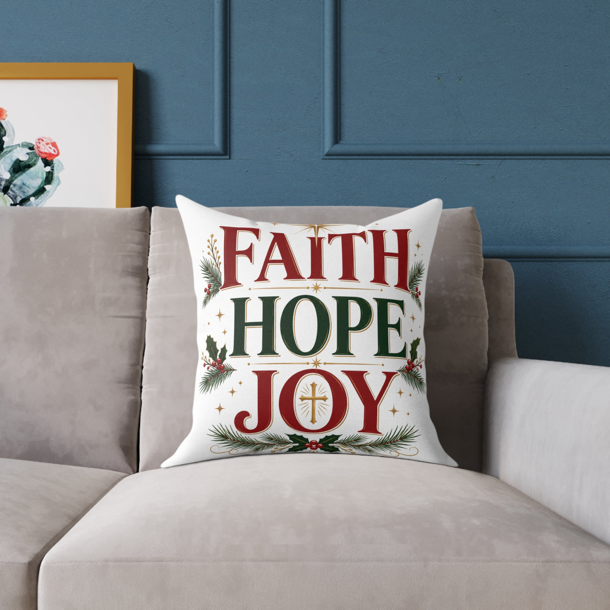 Christmas Faith Hope Joy Pillow — Christmas Holiday Decorative Throw Pillow