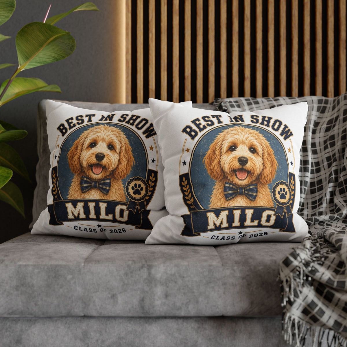 Best in Show Personalized Dog Pillowcase — "Milo" Class of 2026 Pet Decor Milo Bailey Dog Dad Mom