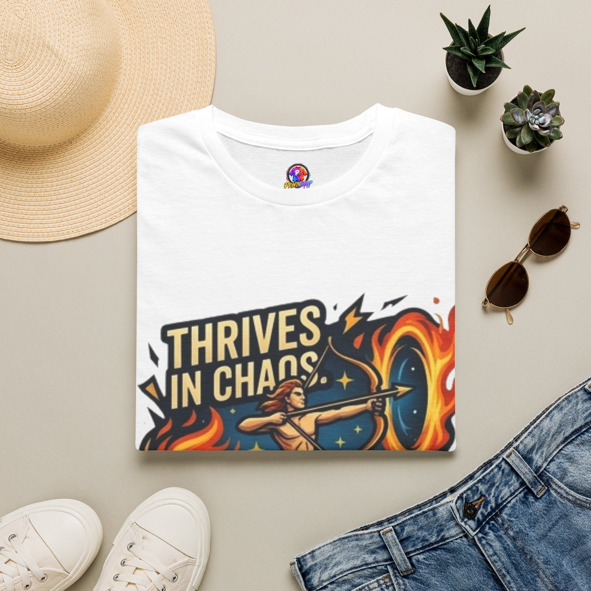 Sagittarius Archer T‑Shirt — "Thrives in Chaos" Zodiac Fire Sign Tee