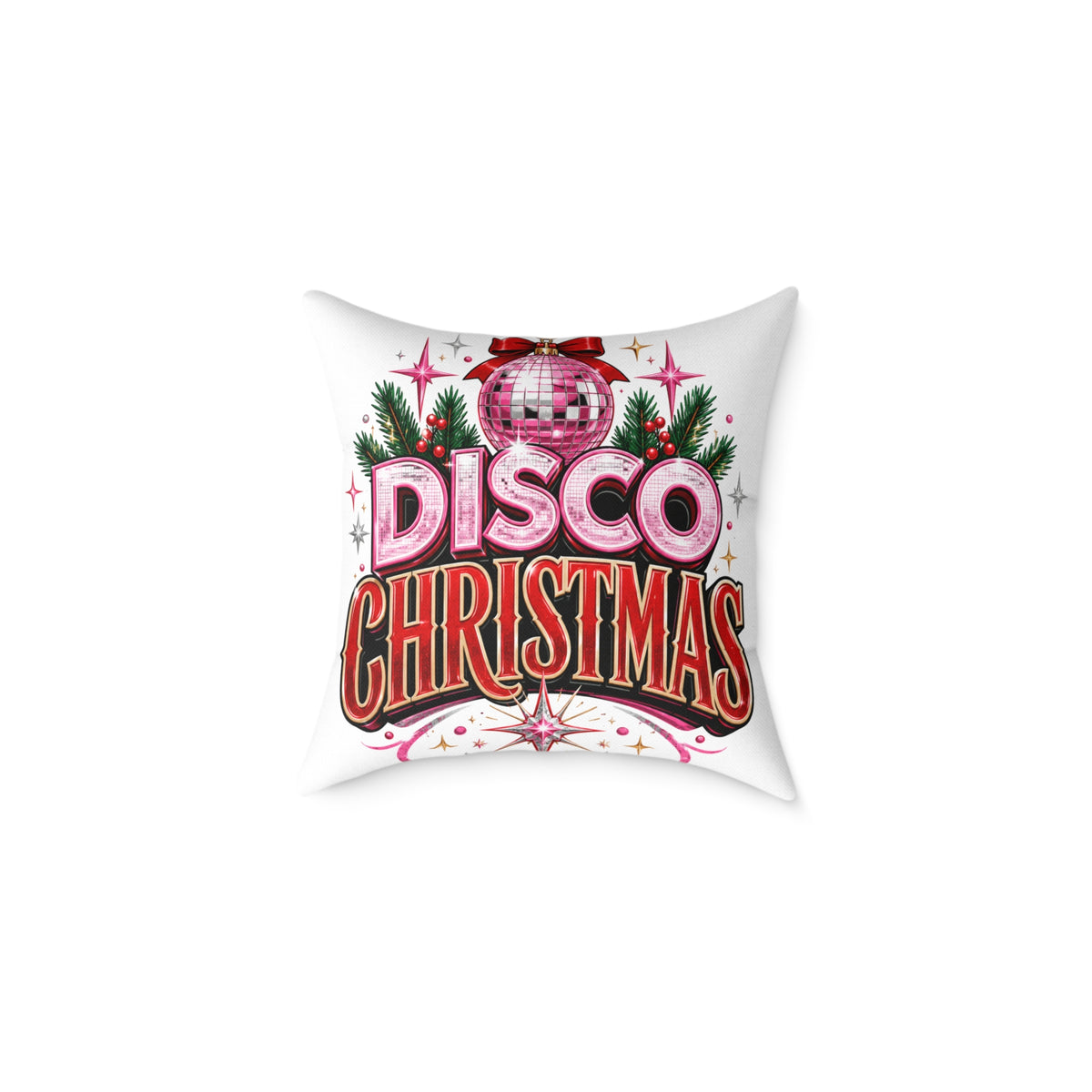 Disco Christmas Throw Pillow – Retro Holiday Disco Ball Decorative Cushion