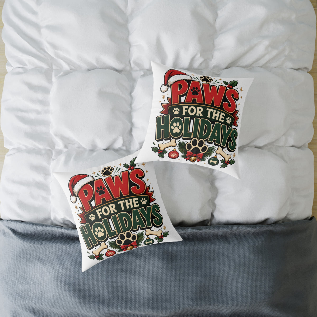 Christmas Paws for the Holidays Square Pillow — Festive Pet Christmas Decor