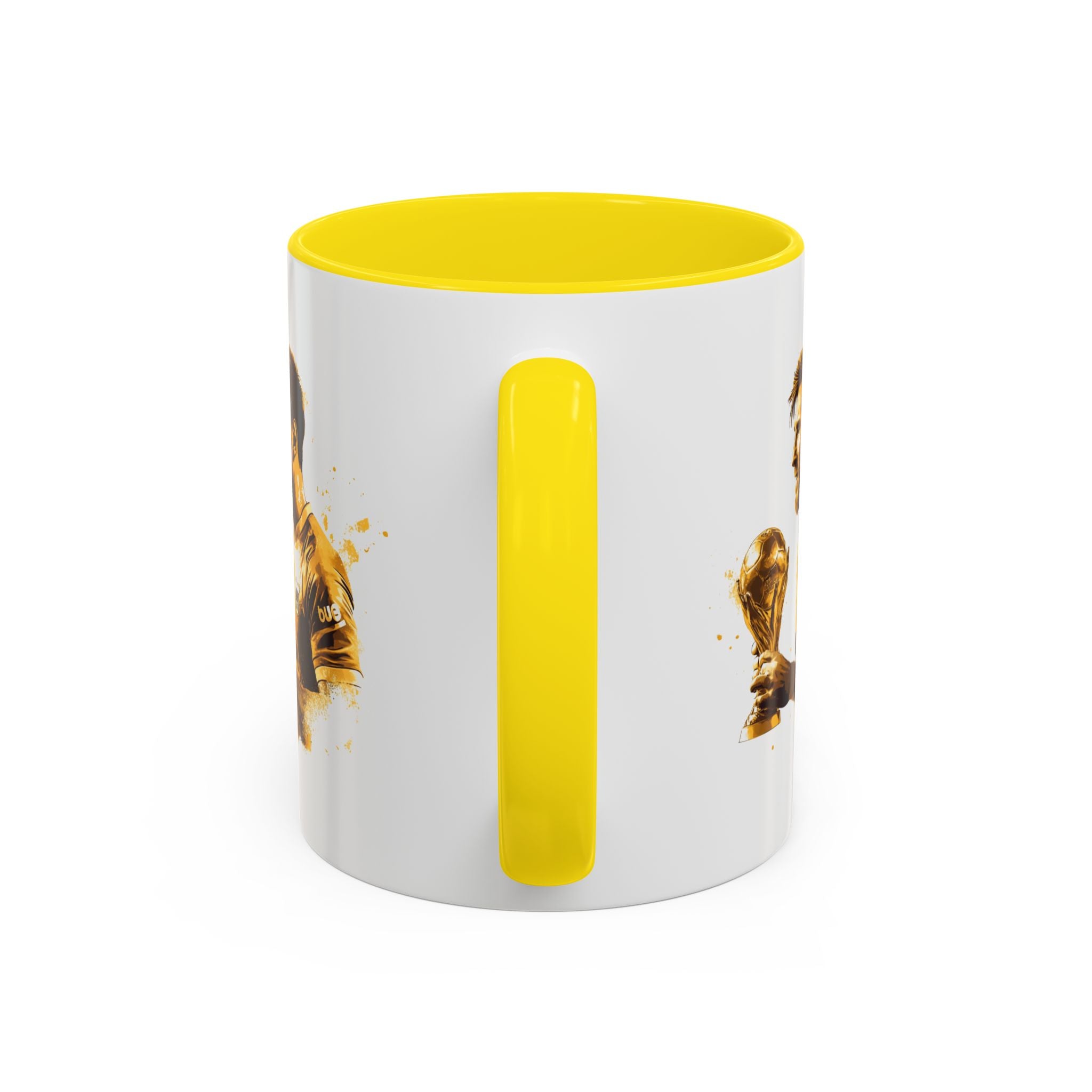 Soccer Legend Coffee Mug — Player Holding Trophy Accent Mug