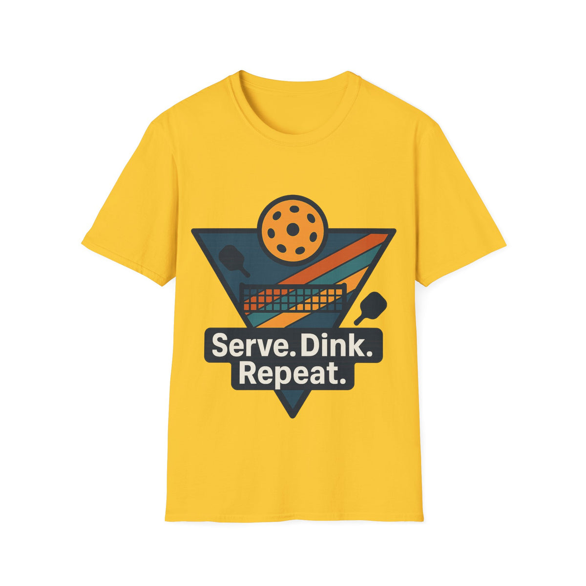 Pickleball T-Shirt — Retro Paddle & Ball Design with “Serve. Dink. Repeat.” Slogan - Trending Now - August 2026