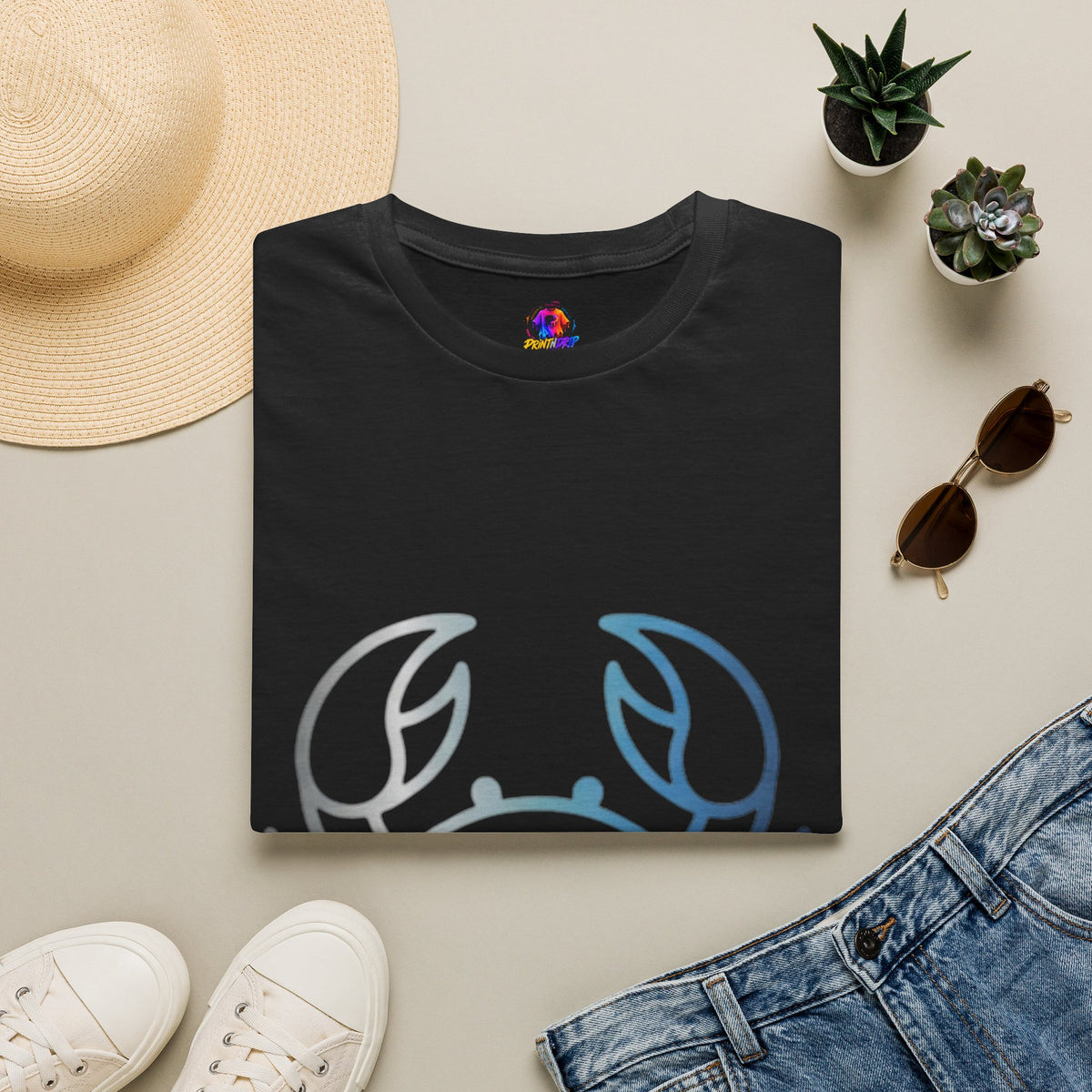 Cancer Zodiac Crab Graphic T-Shirt — Minimal Coastal Zodiac Summer Tee
