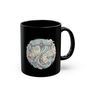 Libra Zodiac Black Coffee Mug — Scales & Waves Astrology Design
