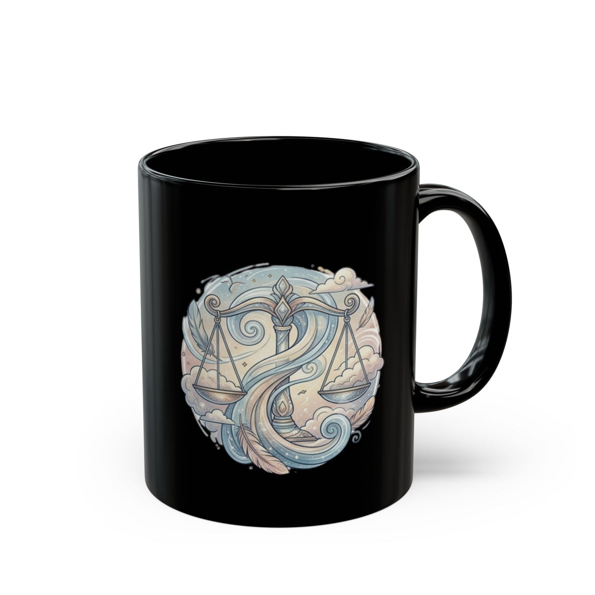 Libra Zodiac Black Coffee Mug — Scales & Waves Astrology Design