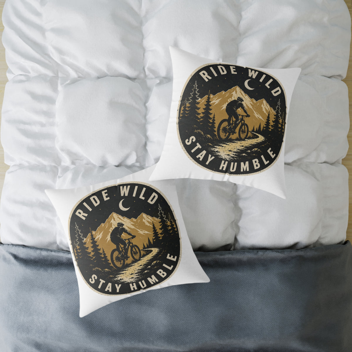 Ride Wild Stay Humble Mountain Bike Pillow  Milo Bailey Dog Dad Mom — Outdoor Cycling Adventure Throw Pillow