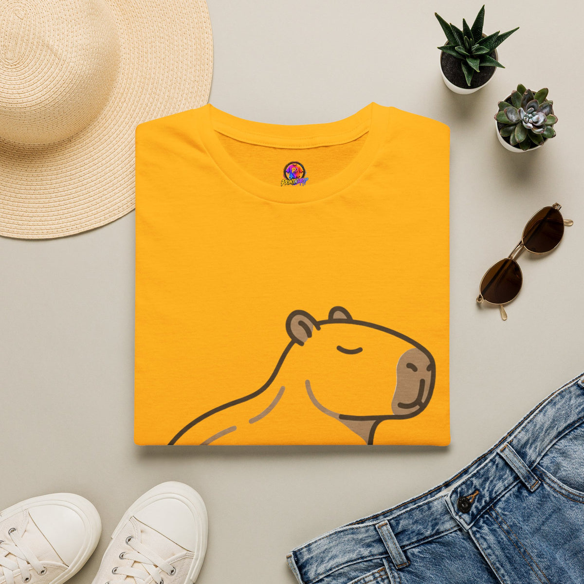 Cute Relaxed Capybara T-Shirt — Minimal Cartoon Capybara Graphic Tee