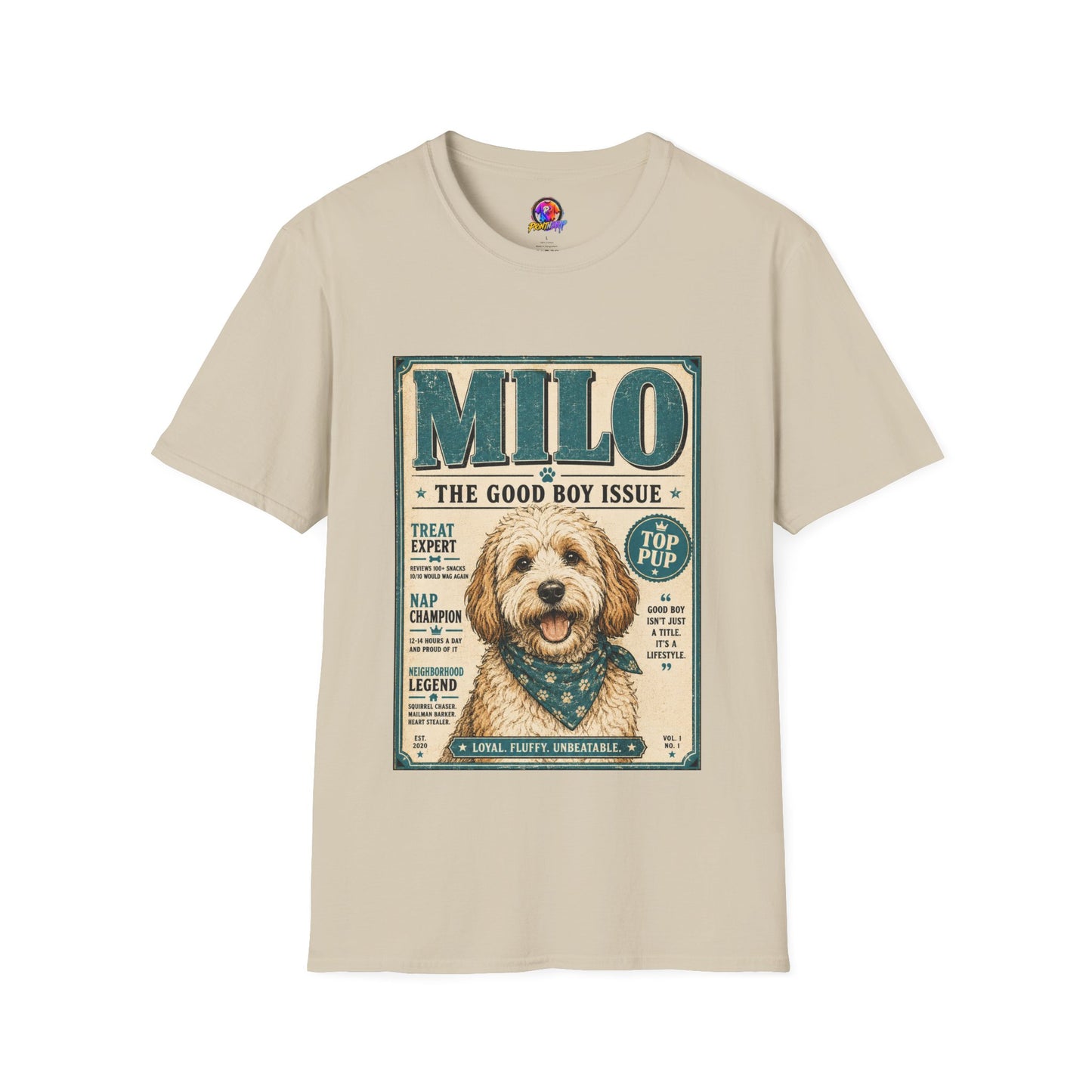 Milo 'The Good Boy Issue' Dog T‑Shirt — Vintage Puppy Magazine Design