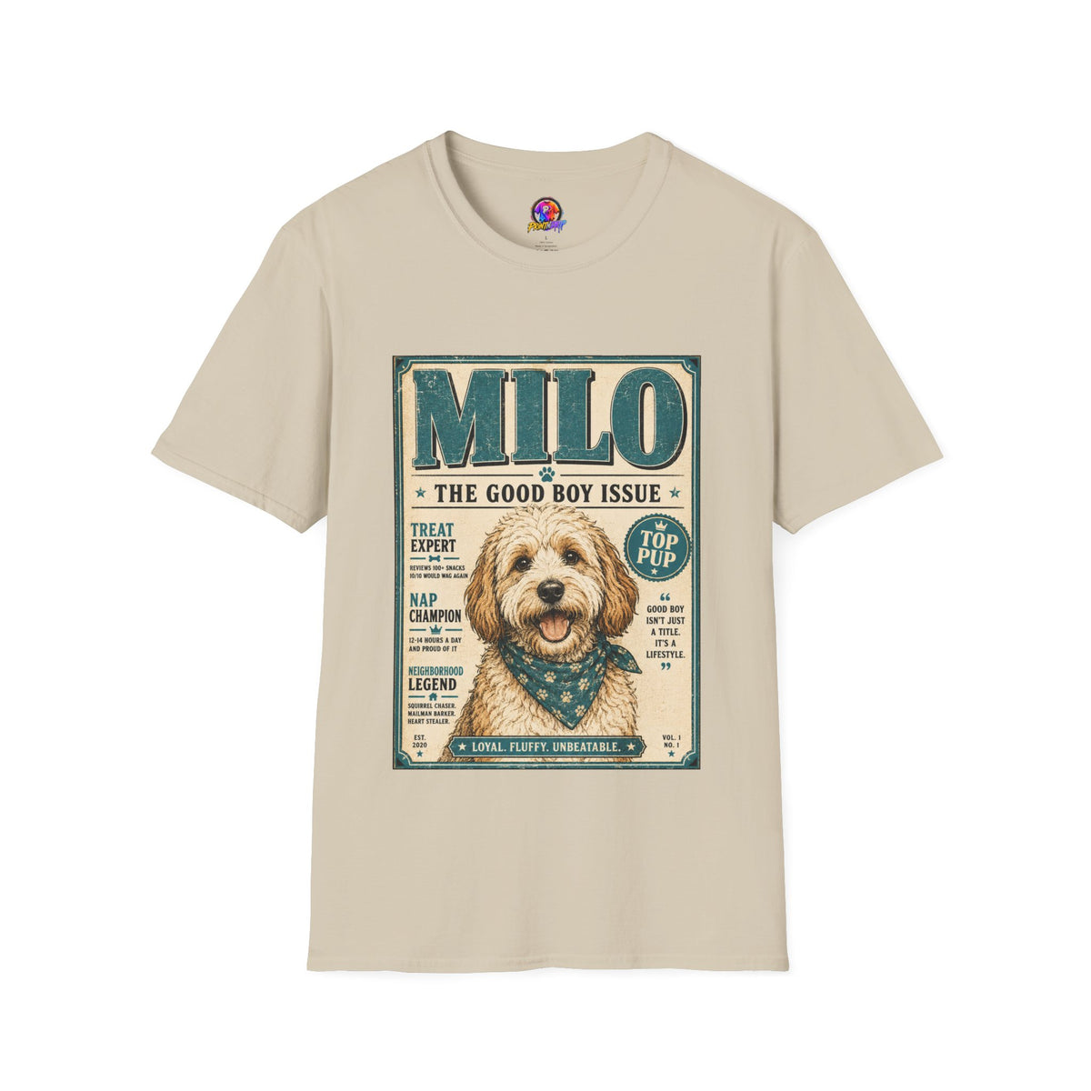 Milo 'The Good Boy Issue' Dog T‑Shirt — Vintage Puppy Magazine Design