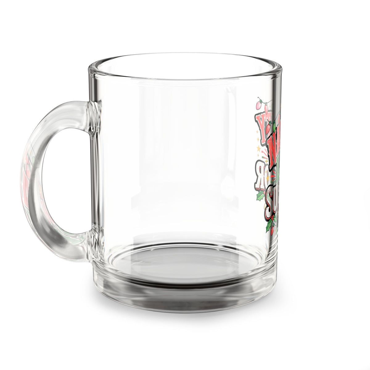 Christmas Glass Mug 10 oz Glass Mug — "Naughty List Survivor" Holiday Coffee Mug