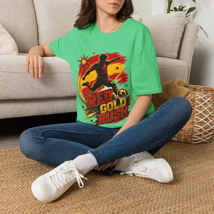Spain Red & Gold Rush Soccer T-Shirt — Retro Soccer Player Graphic