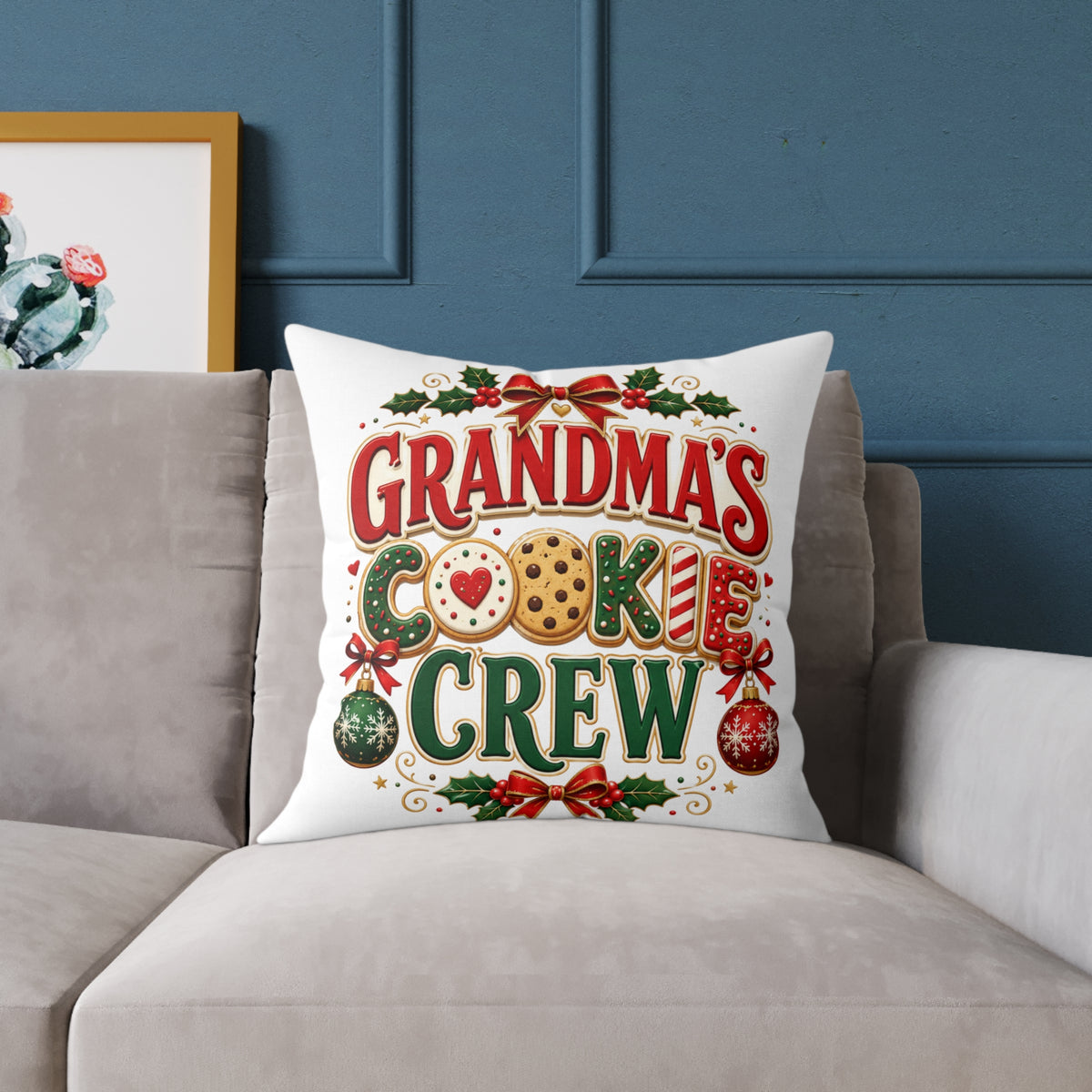 Christmas Grandma’s Cookie Crew Throw Pillow — Christmas Holiday Decorative Pillow