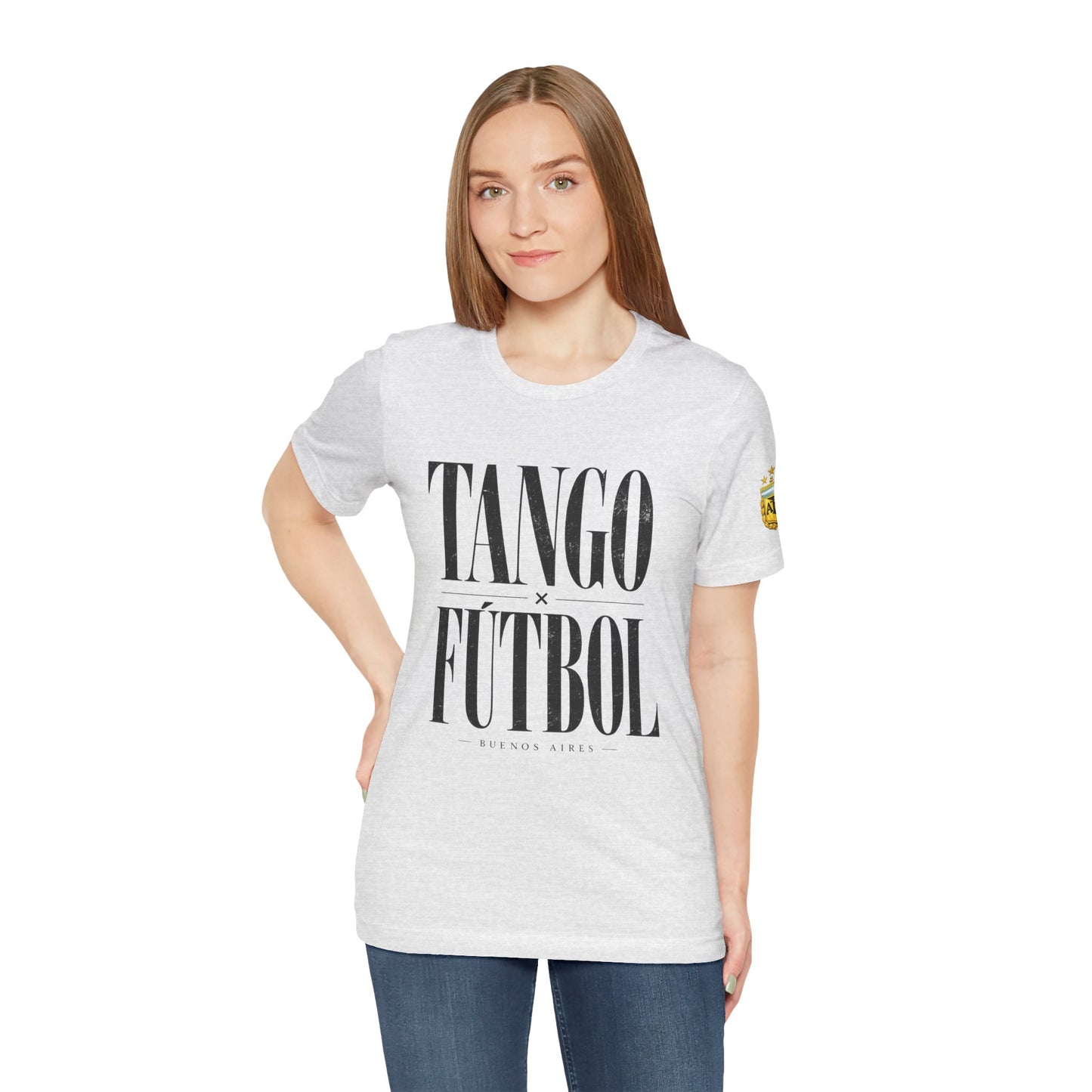 Argentina - Tango y Fútbol Graphic Tee - Bold Serif Soccer & Dance Shirt