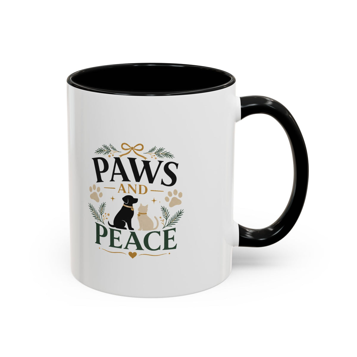 Christmas Paws and Peace Accent Coffee Mug — Dog & Cat Holiday Coffee Cup