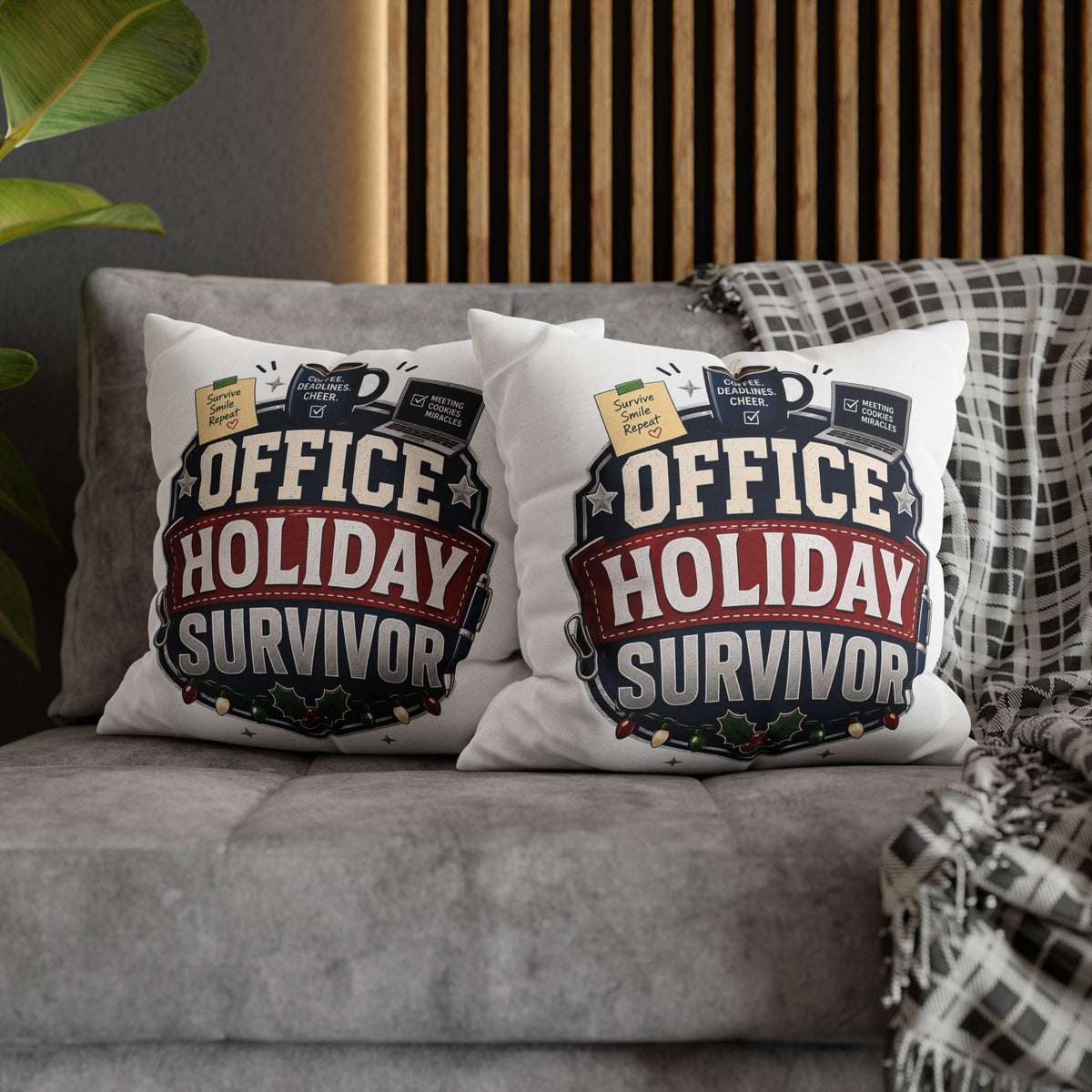 Office Holiday Survivor Pillowcase Modern Day Christmas  - Funny Workplace Christmas Decor
