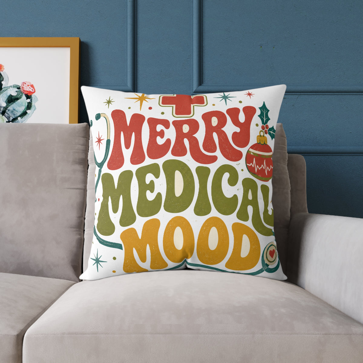 Merry Medical Mood Holiday Modern Day Christmas Throw Pillow