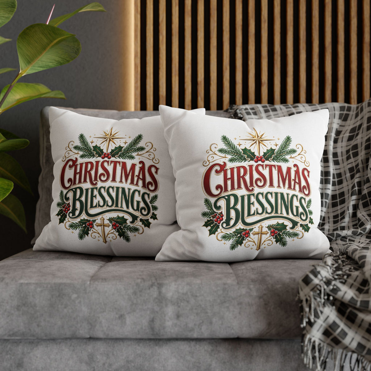 Christmas Blessings Pillowcase — Holiday Decorative Throw Pillow Cover
