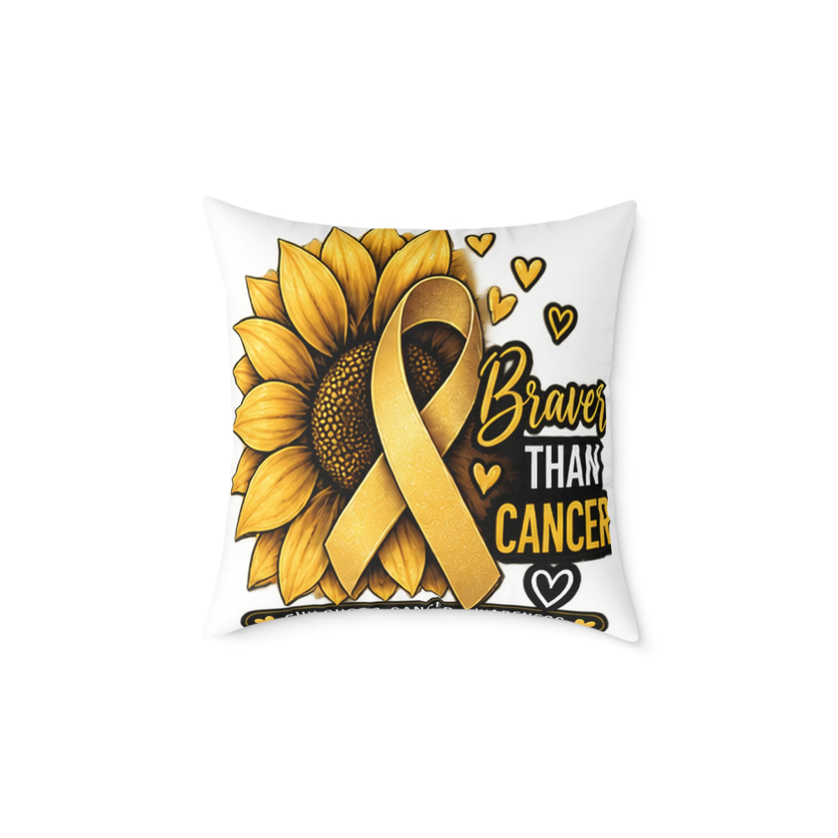 Sunflower Gold Ribbon Pillow —Childhood Cancer  'Braver Than Cancer' Awareness Throw Pillow