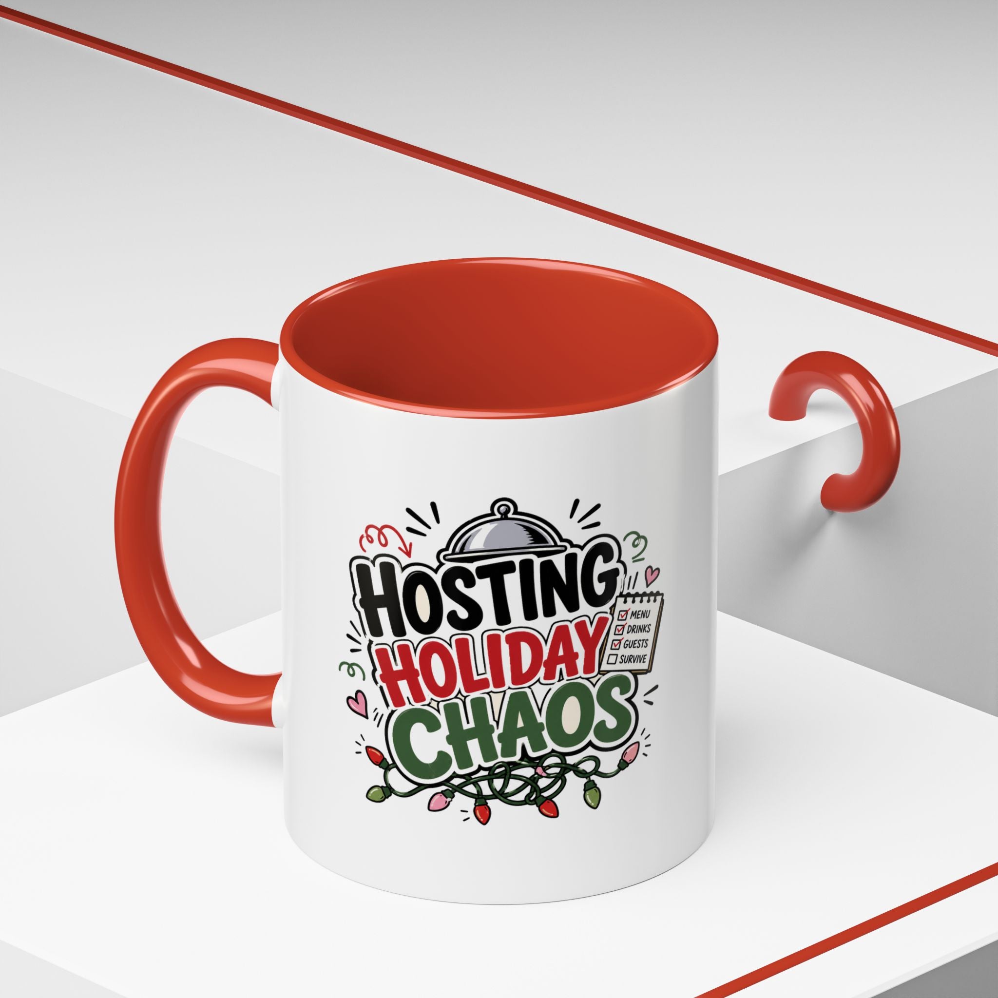Modern Day Christmas Hosting Holiday Chaos Accent Coffee Mug — "Hosting Holiday Chaos" Funny Christmas Coffee Cup