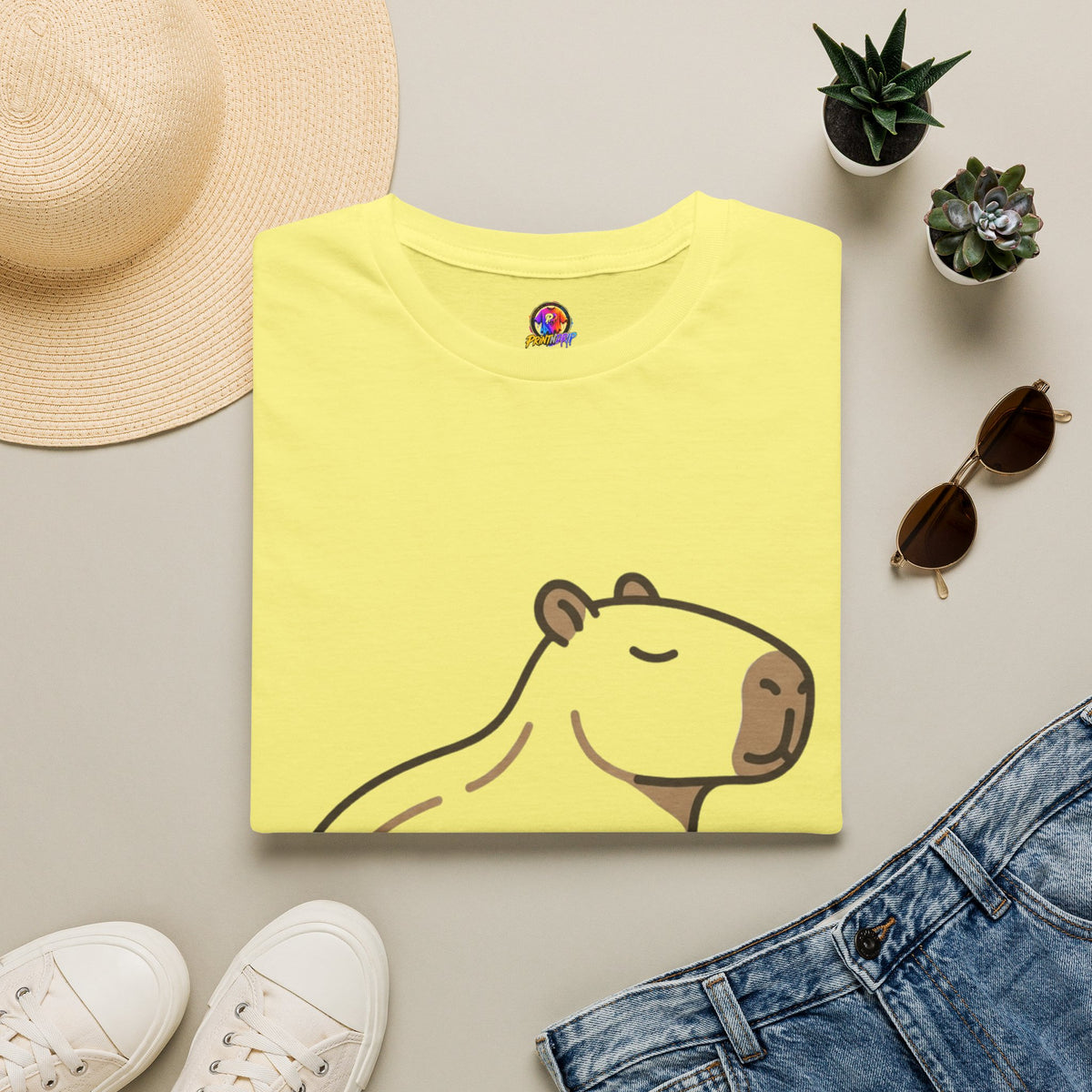 Cute Relaxed Capybara T-Shirt — Minimal Cartoon Capybara Graphic Tee