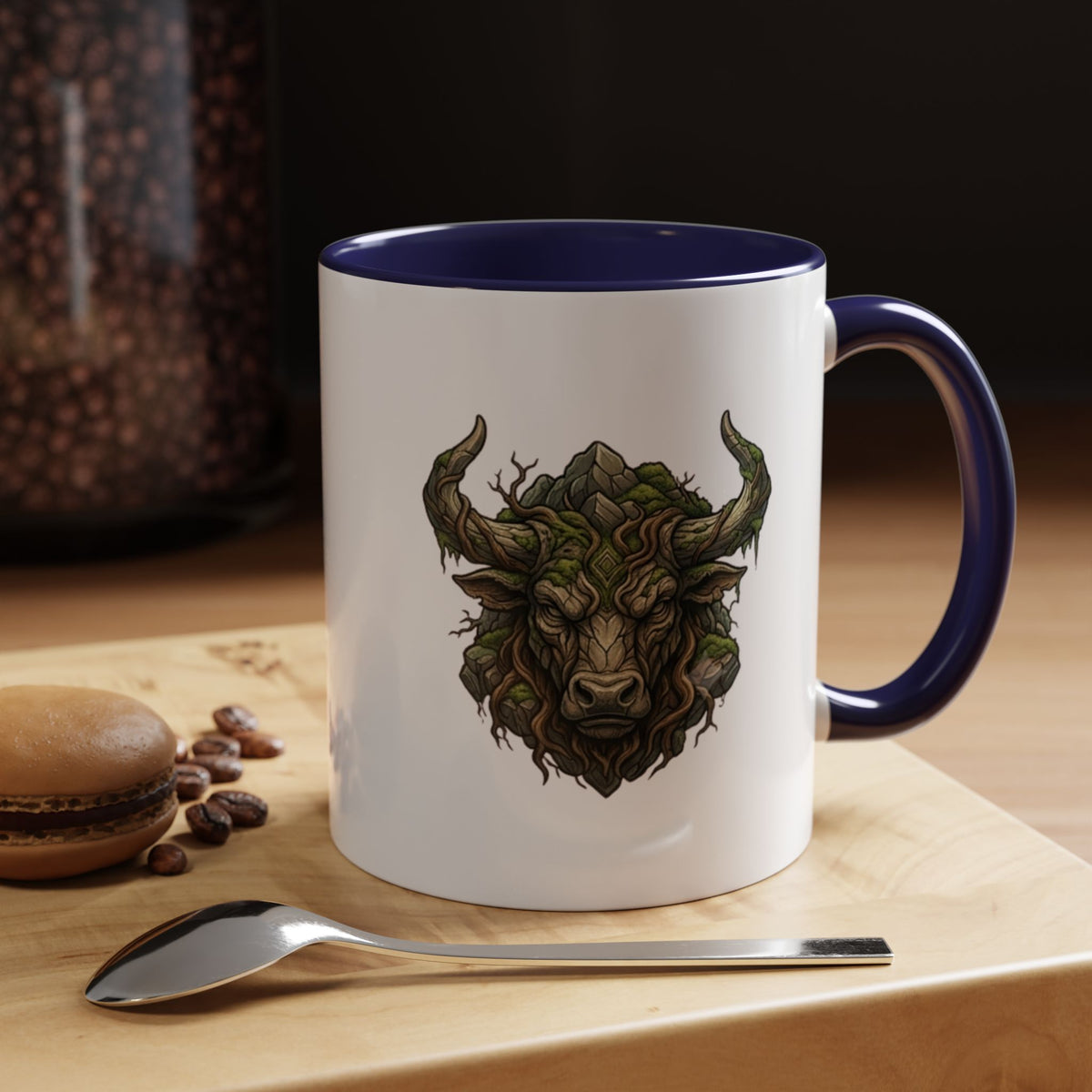 Taurus Bull Nature Coffee Mug — Rustic Green Bull Head Accent Mug