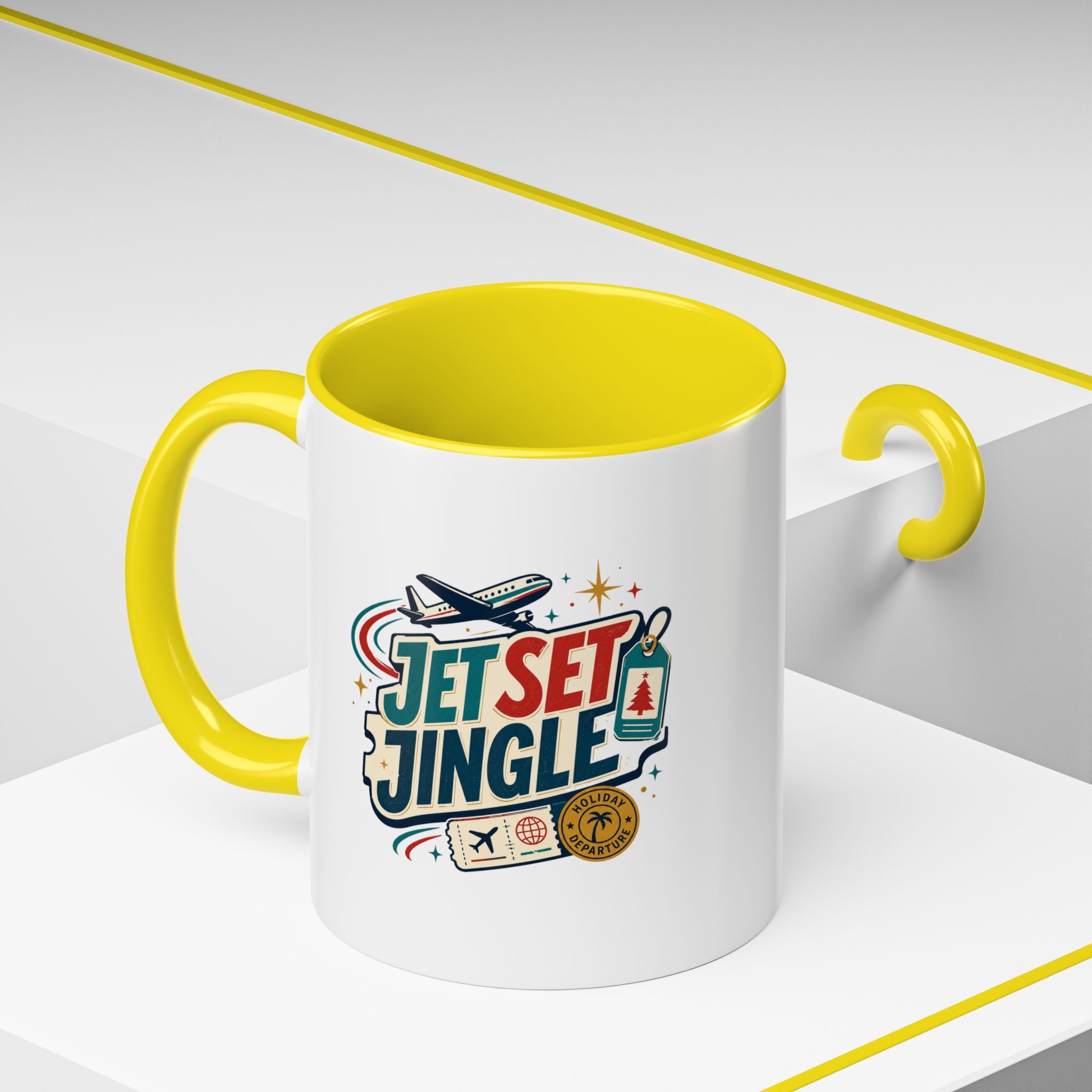 Modern Day Christmas Jet Set Jingle Coffee Mug — Holiday Travel Themed Accent Mug