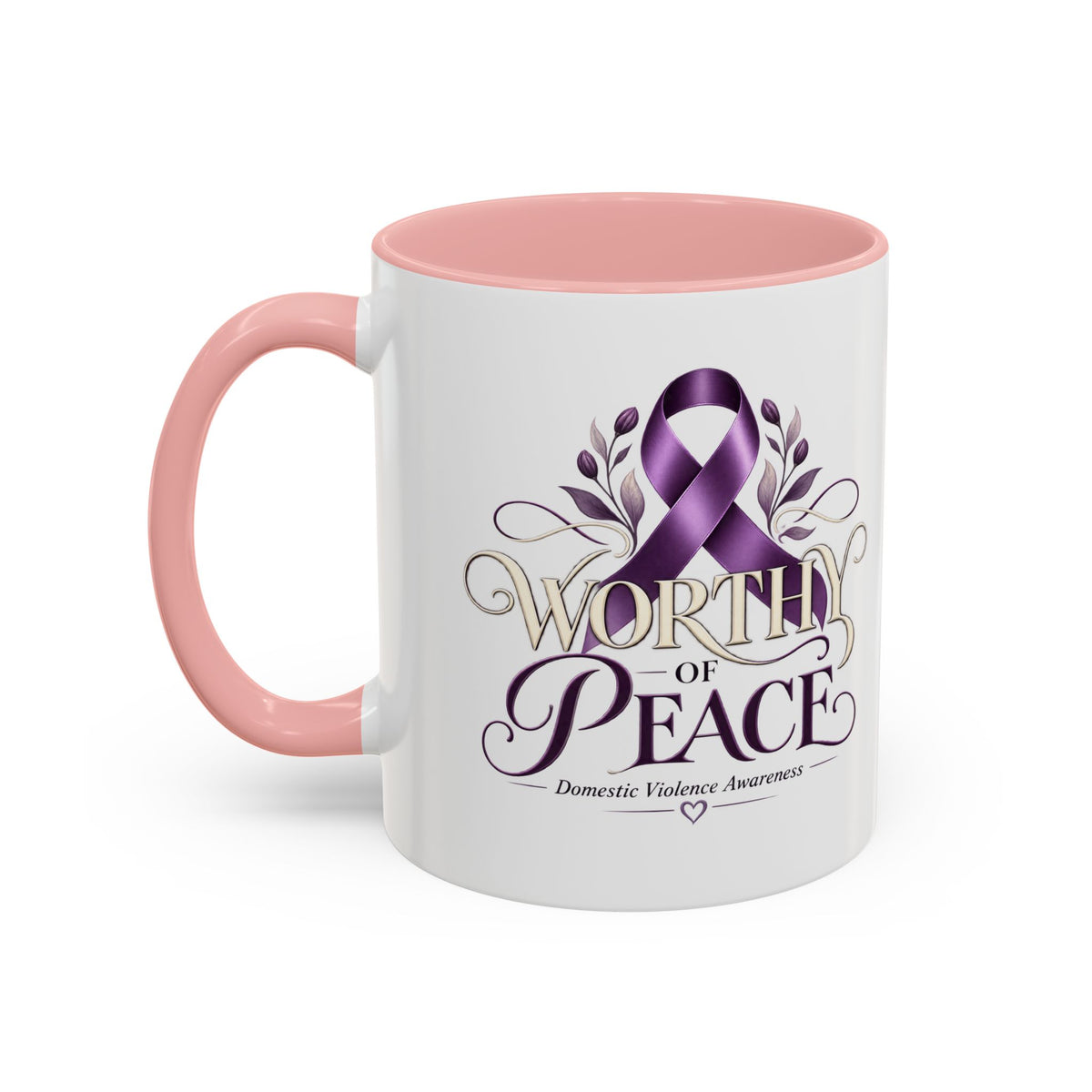 Worth of Peace Accent Coffee Mug — Domestic Violence Awareness Ribbon (11/15oz)