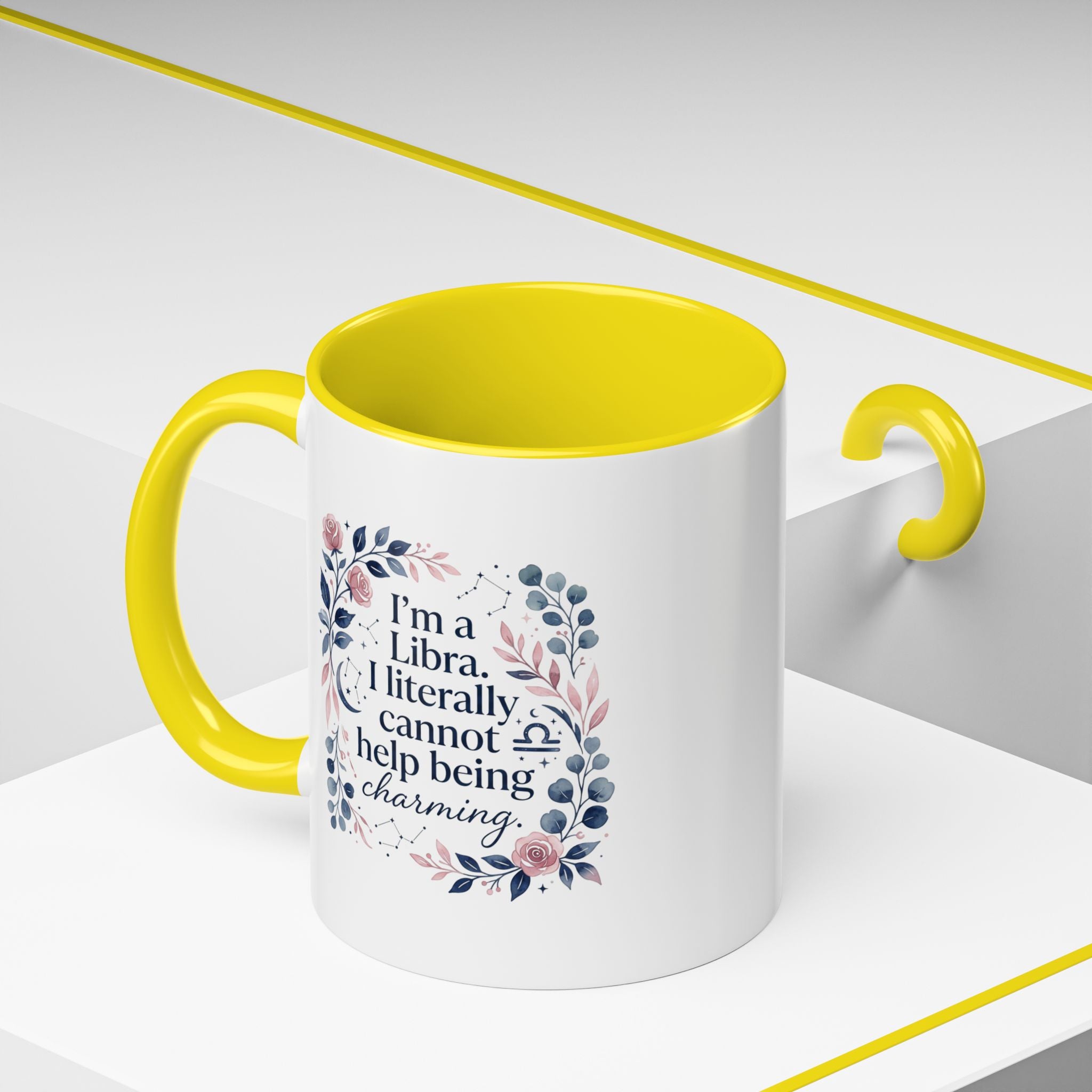 Libra Coffee Mug — "I’m a Libra. I literally cannot help being charming." Floral Accent Tea Mug