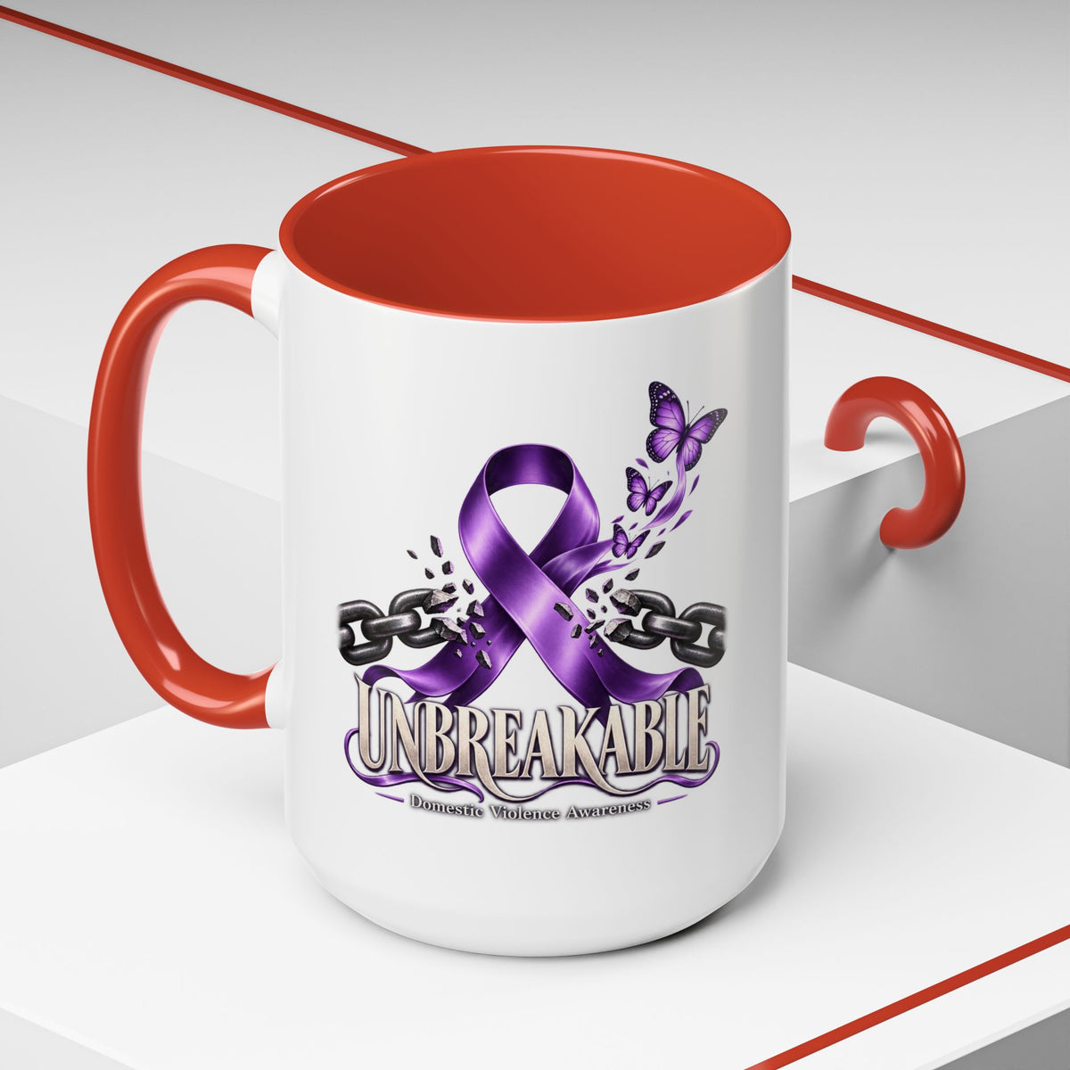 Unbreakable Purple Ribbon Coffee Mug —Domestic Violence Awareness Support Accent Mug