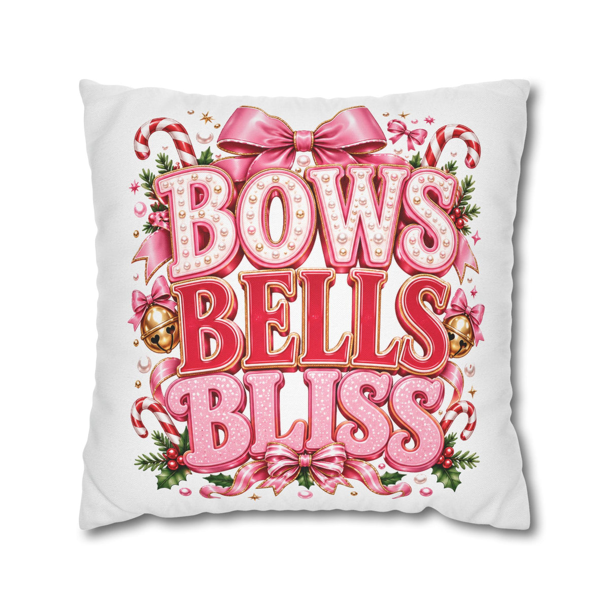 Bows Bells Bliss Decorative Throw Pillowcase Modern Day Christmas