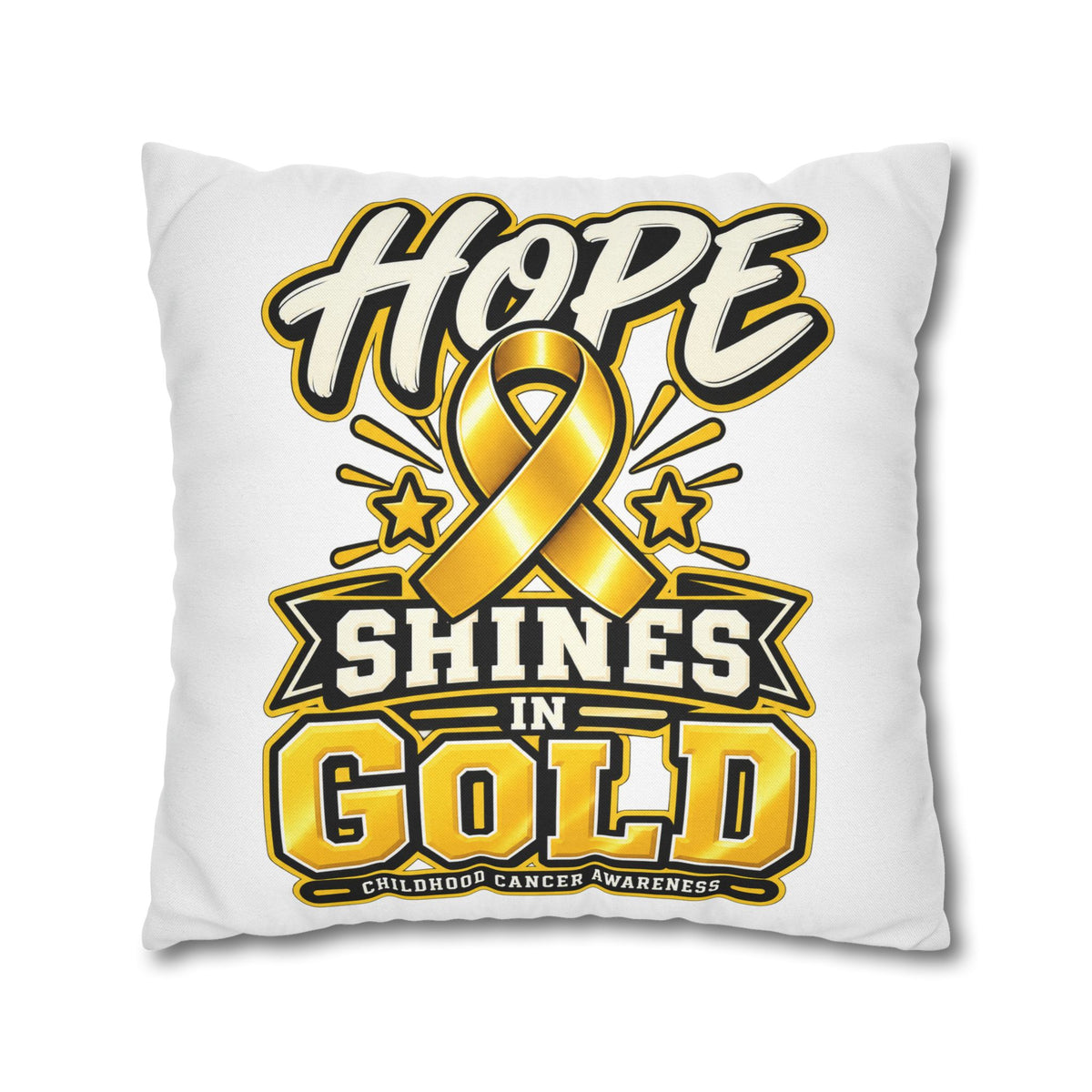 Hope Shines in Gold Pillowcase — Childhood Cancer Awareness Ribbon Decorative Pillow