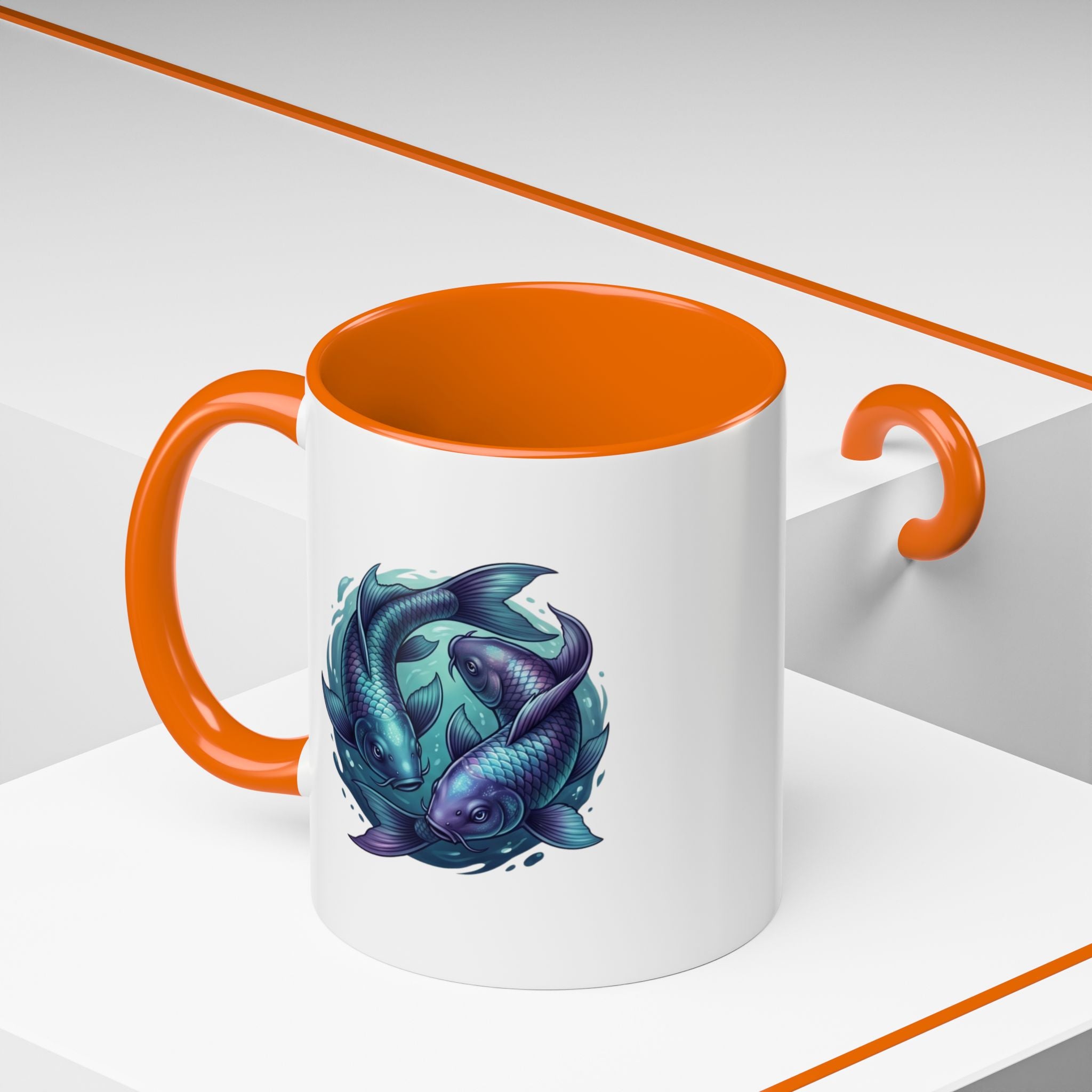 Koi Fish Accent Coffee Mug — Blue Pisces Ceramic Mug