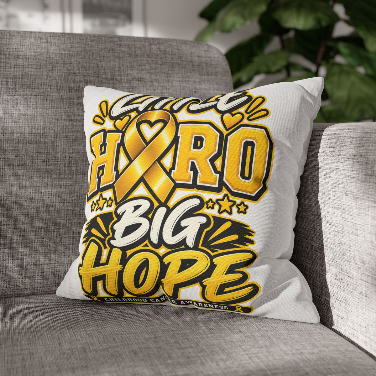 Pillowcase — "Little Hero Big Hope" Childhood Cancer Awareness Cushion Cover