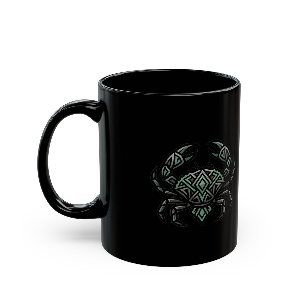 Cancer Zodiac Tribal Crab Black Ceramic Mug — Geometric Ocean Zodiac Coffee Cup