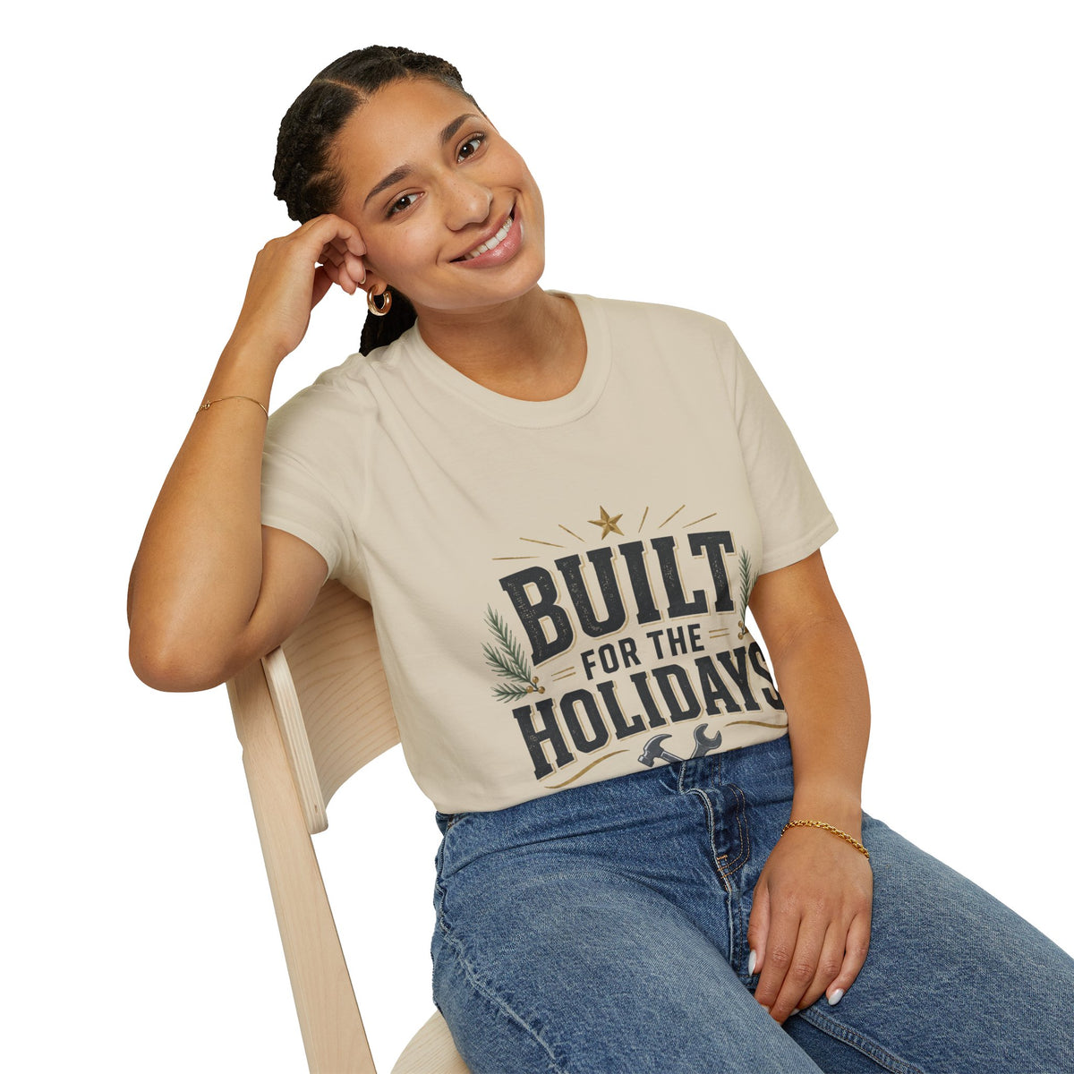 T-Shirt — "Built for the Holidays" Festive Rustic Holiday Tee (Gift for DIYers)