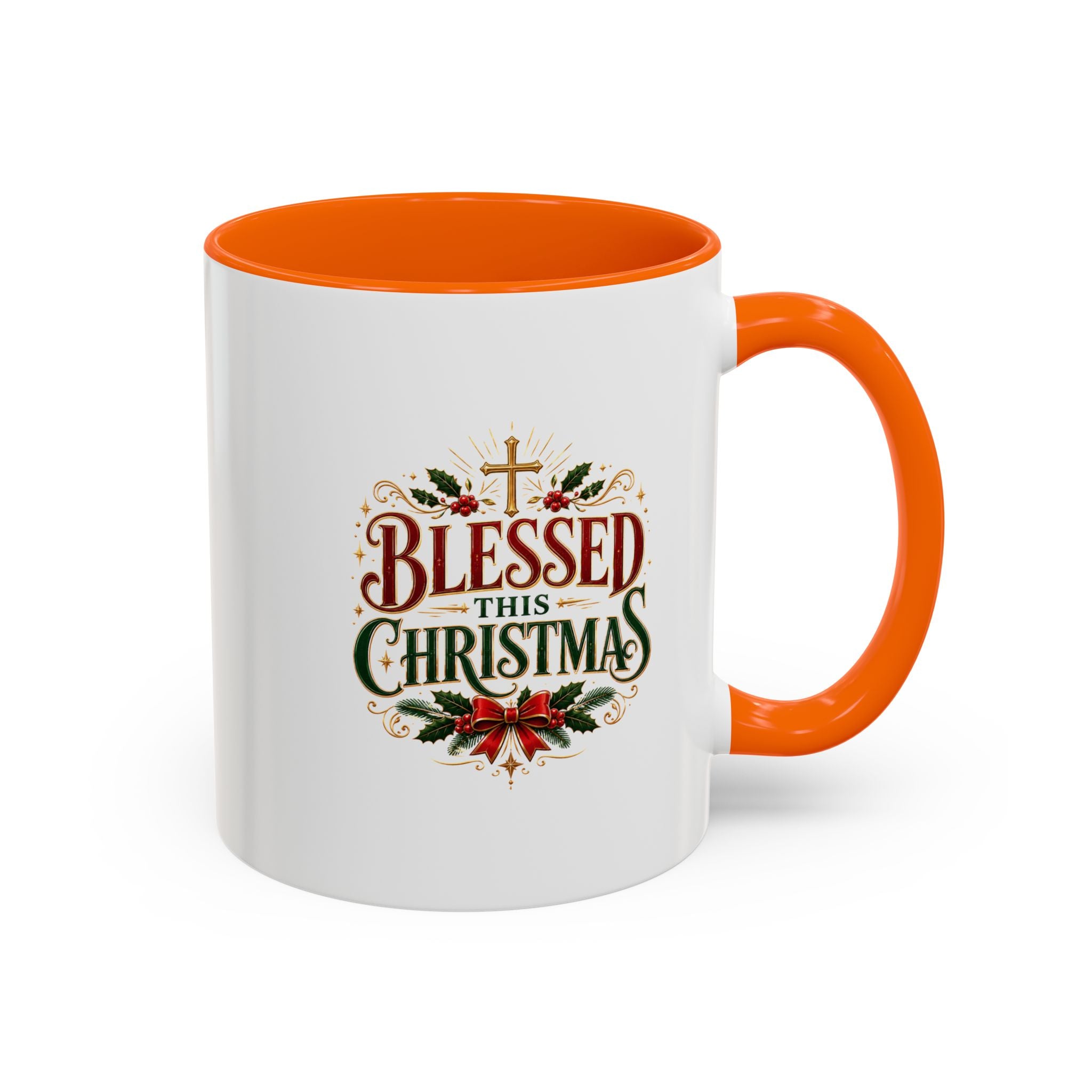 Blessed This Christmas Accent Coffee Mug – Holiday Religious Poinsettia Coffee Cup
