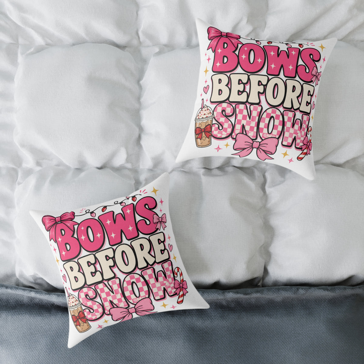 Modern Day Christmas Bows Before Snow Square Poly Canvas Pillow