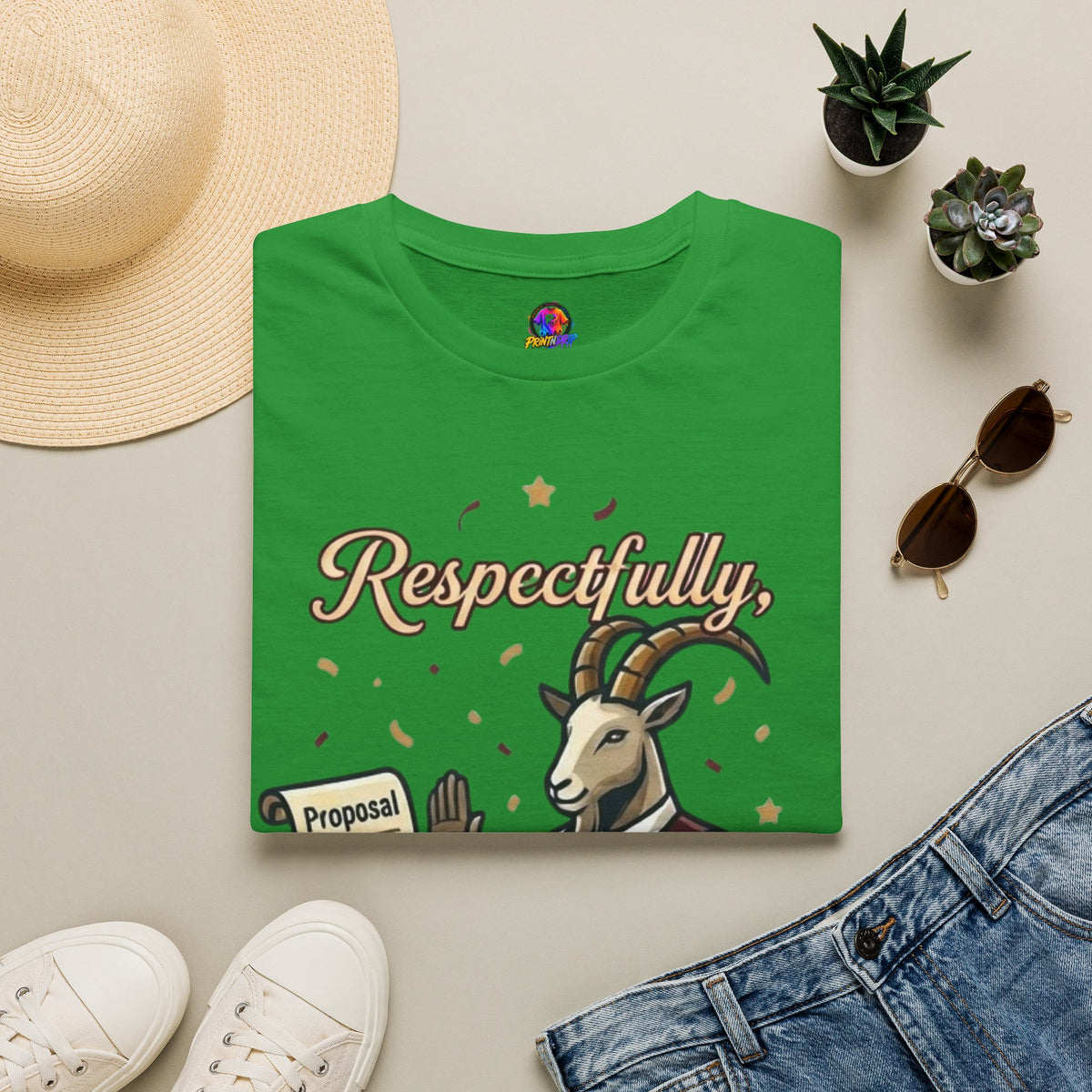 T-Shirt — "Respectfully, No" Capricorn Goat Proposal Funny Zodiac Tee