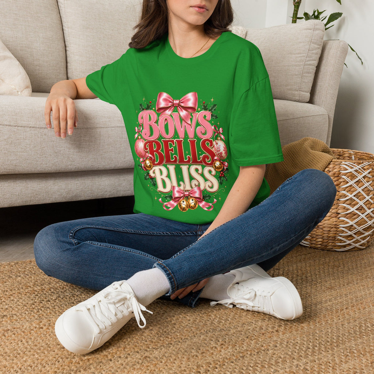 T-Shirt — Bows Bells Bliss Christmas Graphic Tee