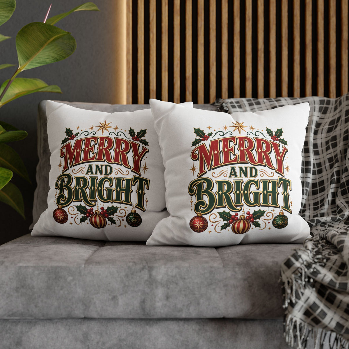 Merry and Bright Christmas Pillowcase — Festive Holiday Decorative Pillow Cover
