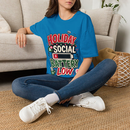 Holiday Social "Battery Low" T‑Shirt — Funny Festive Party Tee for Introverts & Holiday Gatherings